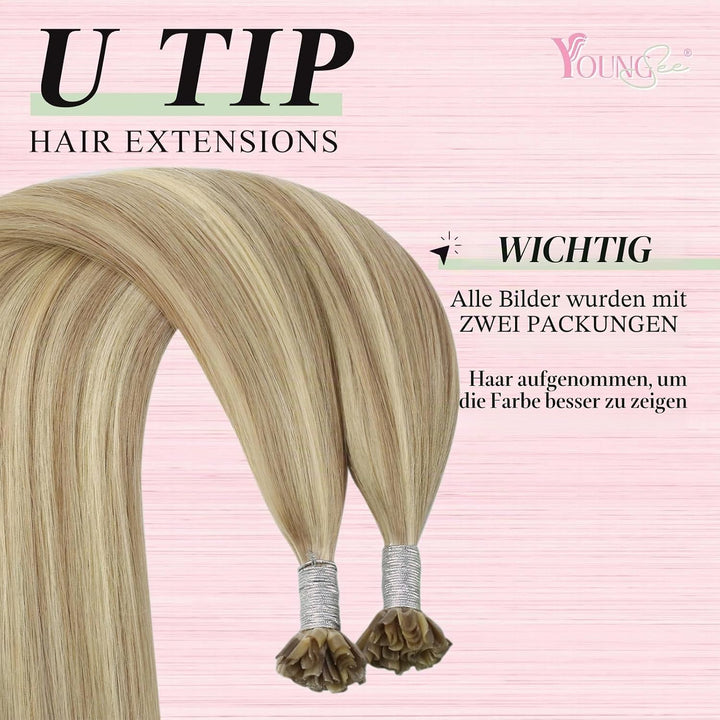 YoungSee Extensions Echthaar Bondings Blond 40cm Echthaar Extensions Bondings Keratin Bonding Extens