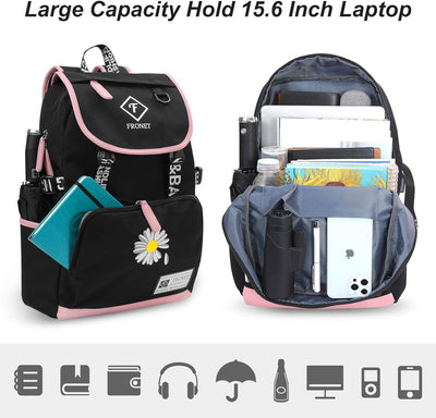 Schulrucksack Mädchen Teenager Schulranzen, Schultaschen-Set 4-in-1 mit Lunch Taschen Federmäppchen