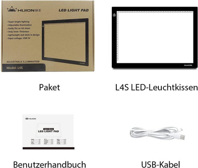 HUION Leuchttisch L4S LED Pad, 31 x 21cm Arbeitsbereich, Tragbare Lichtkasten Leuchtkasten mit USB K