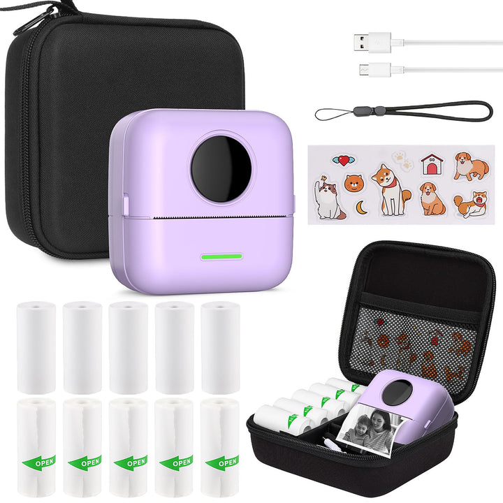 HUIJUTCHEN Mini Drucker mit Tasche, Mini Etikettendrucker Tasche Tragbarer Mini Fotodrucker 10 Rolle
