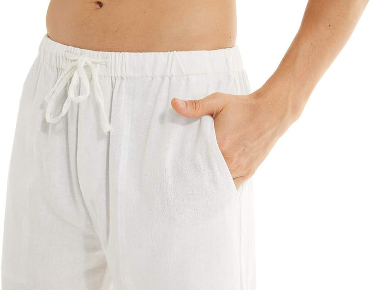 YuKaiChen Herren Leinenhose Herren Lang Sommerhose Weit Leicht Loose Fit Freizeithose Yoga Urlaub St