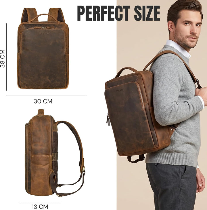 STILORD 'Martin' Einzigartiger Laptop Rucksack Leder 13+ 14 Zoll Gross Lederrucksack Damen Business
