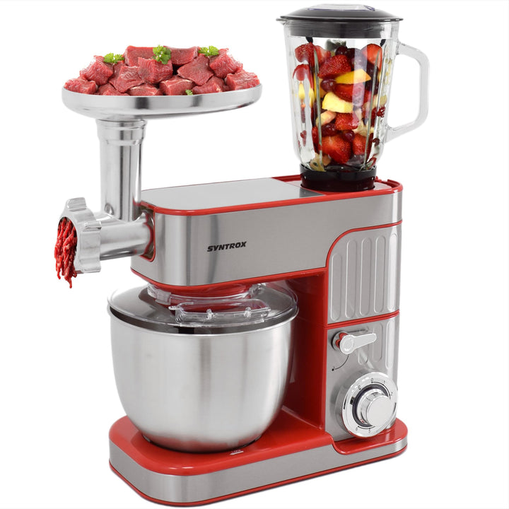 Syntrox Küchenmaschine Rot Fleischwolf & Mixer, Vielseitige Küchenmaschine, Platzsparende Küchenlösu