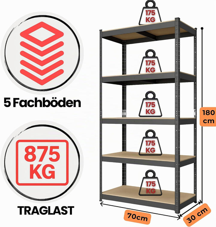 baudim - Metallregal: Flexibles Stahlregal für Lager und Keller. Robustes Steckregal mit anpassbaren