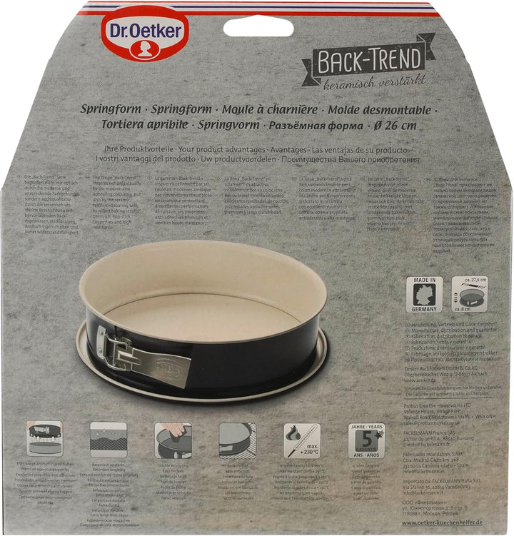 Dr. Oetker Springform Ø 26 cm BACK-TREND, Kuchenform mit Flachboden, runde Backform aus Stahl mit ke