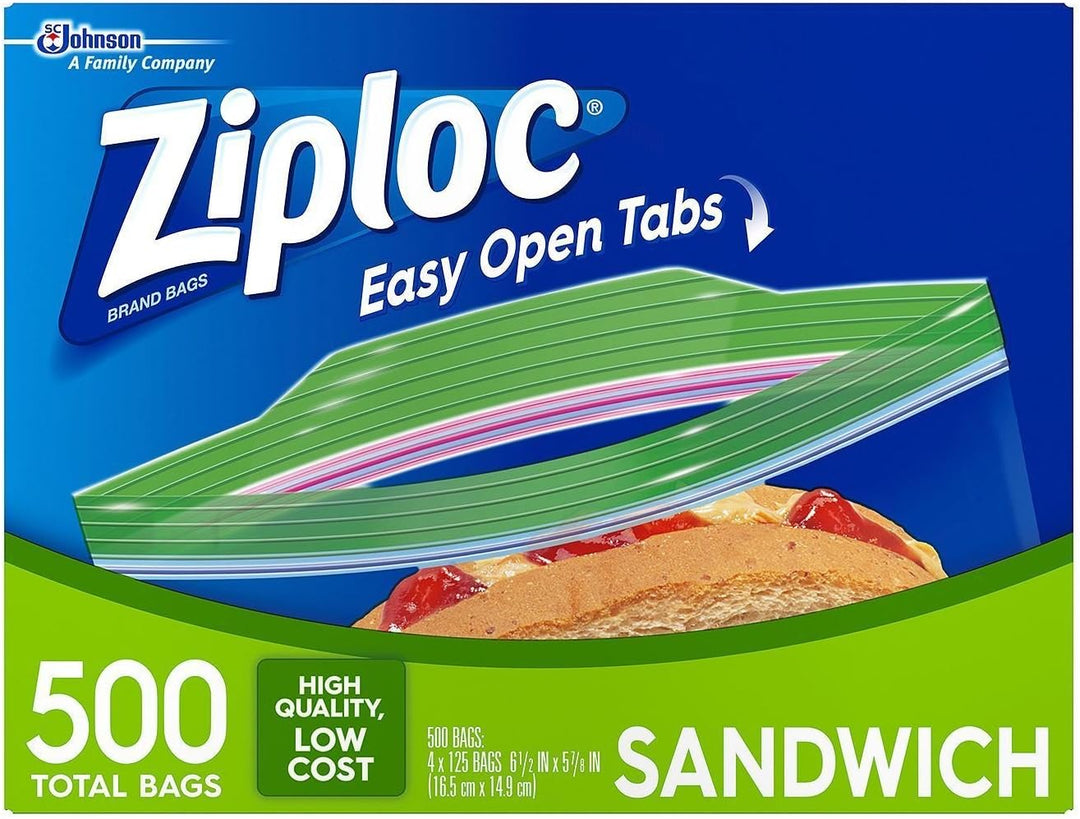 Ziploc Easy Open Tabs Sandwich Bags 125 Count (Pack of 4) 500 Sandwich Bags, 500 Sandwich Bags