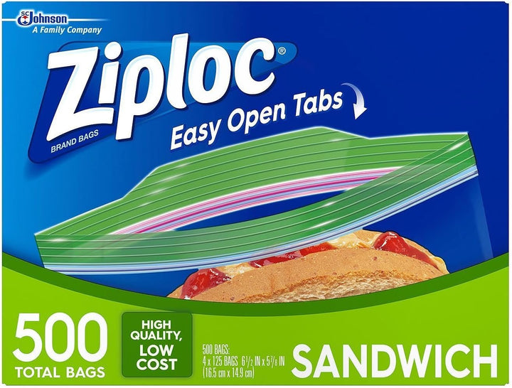 Ziploc Easy Open Tabs Sandwich Bags 125 Count (Pack of 4) 500 Sandwich Bags, 500 Sandwich Bags