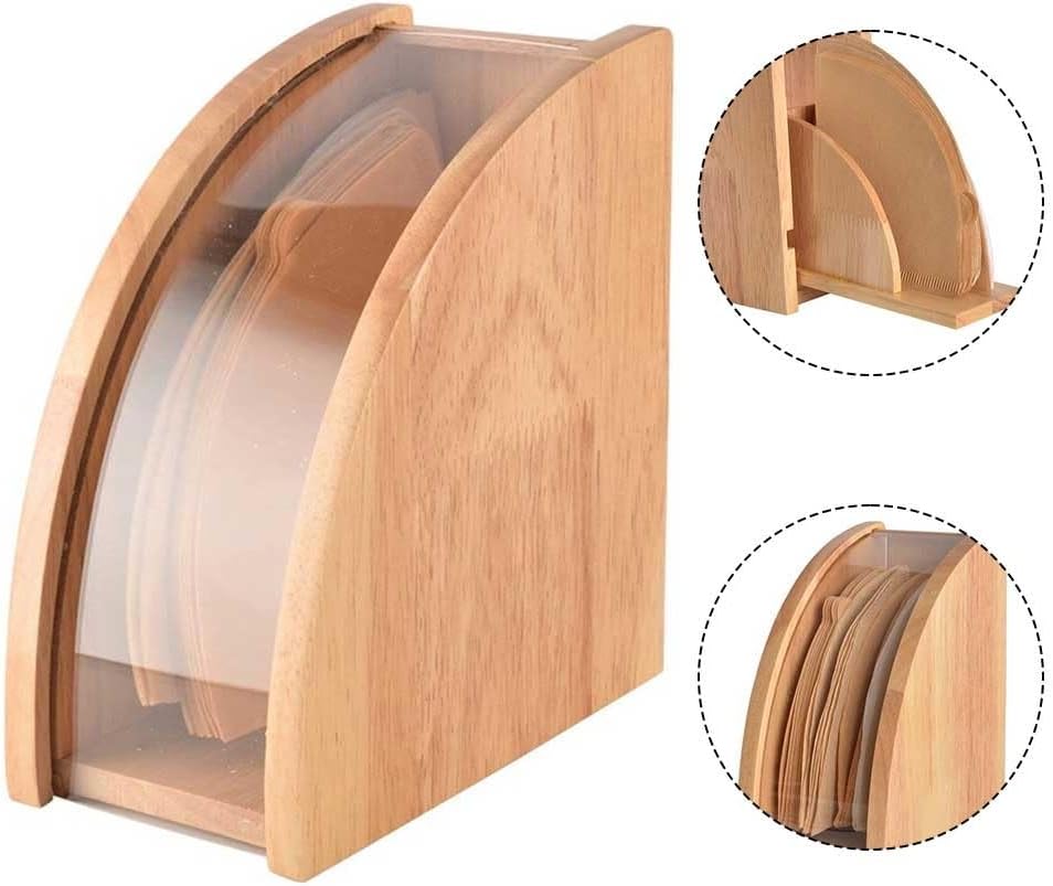Kaffeefilter-Papierbox, Holz-Kaffeepapier-Aufbewahrungsbox, fächerförmiger Handtropf-Kaffeefilterhal