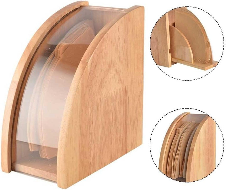 Kaffeefilter-Papierbox, Holz-Kaffeepapier-Aufbewahrungsbox, fächerförmiger Handtropf-Kaffeefilterhal
