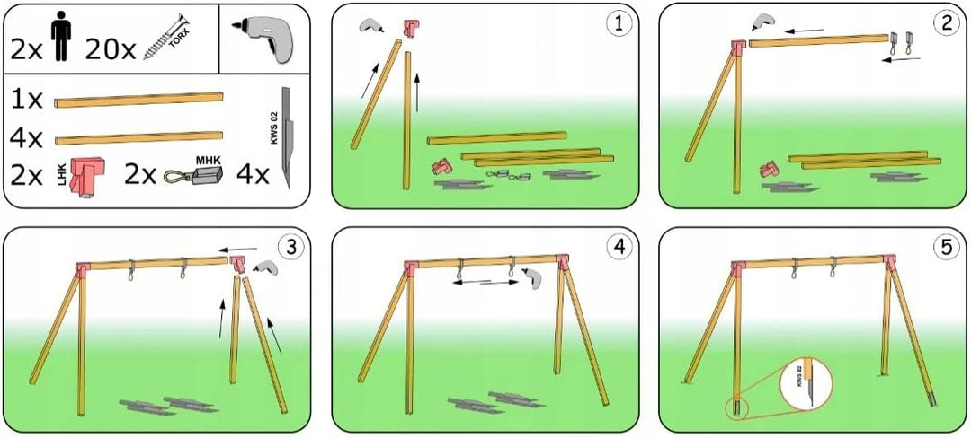 Bausatz zum BAU Einer Spielplatzschaukel, Gartenschaukel, Kinderschaukel | Hergestellt in der Europä
