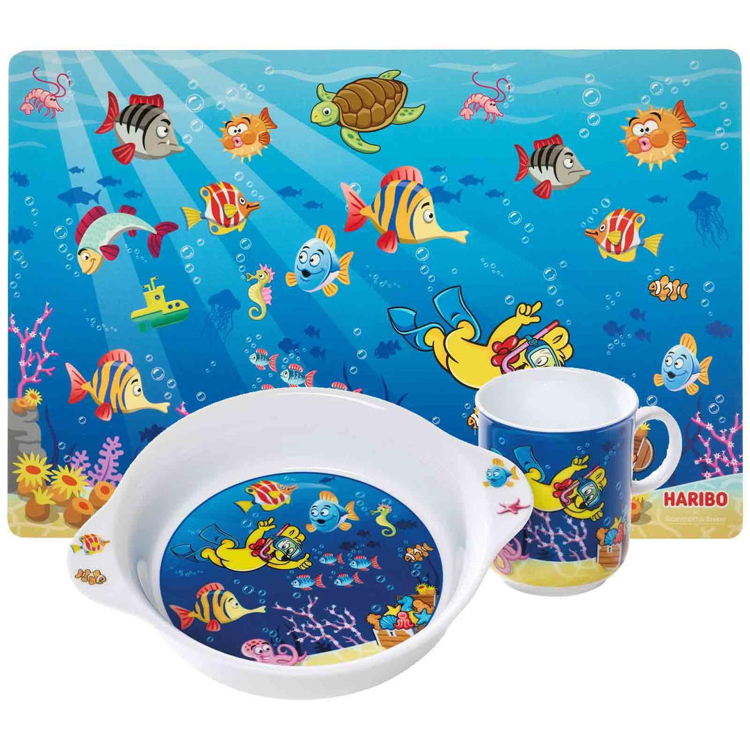 Ritzenhoff &amp; Breker Haribo Seaworld Kinder-Set 3-teilig – Becher 270 ml, Schale mit Griff, Tischset