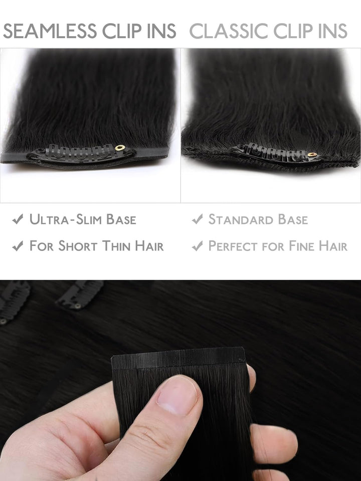 Nahtlose Clip In Extensions Echthaar, 50cm 7pcs 150g Tief Schwarz Echthaar Extensions Clip Remy Natü