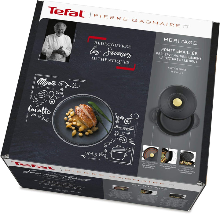Tefal Heritage Schmortopf aus Stahlguss, rund, Gusseisen, 21 cm / 3,3L 21 cm / 3,3L Rund, 21 cm / 3,