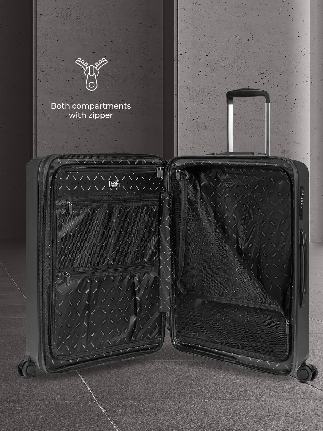 REDOLZ Mittelgrosser Hartschalen M+ Trolley | 46 x 30 x 66 cm | Koffer mit Dehnfalte von 82 auf 97 L