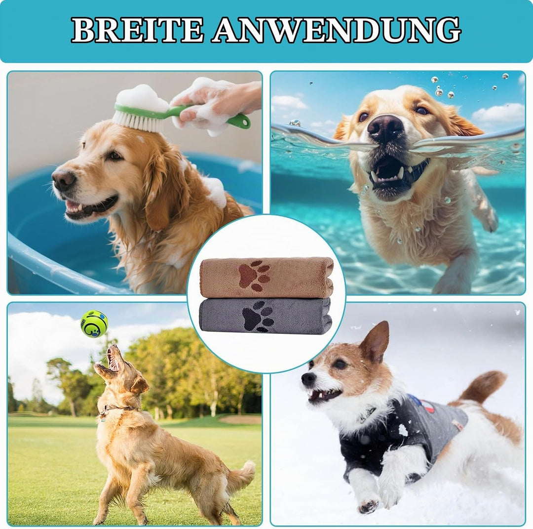 Hundehandtuch Set Extra Saugfähig, 2 Stück Mikrofaser Handtuch Hund Grosse Hunde und Katzen, 70x140c