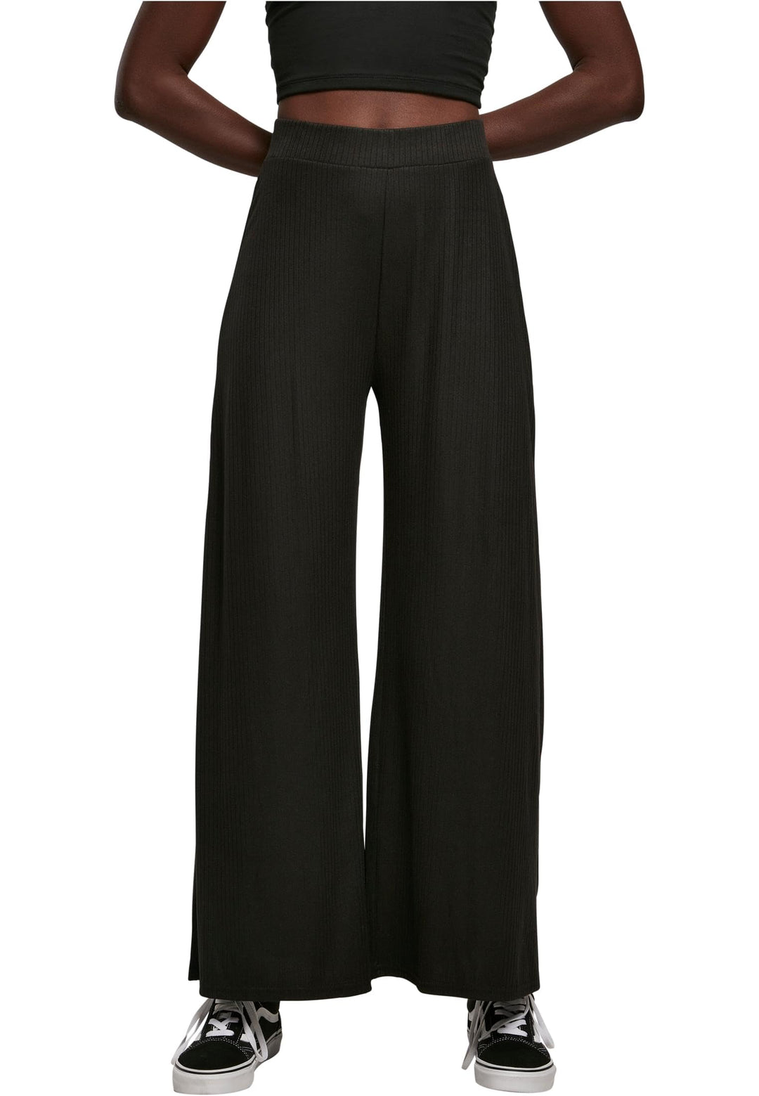 Urban Classics Damen Ladies Rib Jersey Wide Leg Pants XS Schwarz, XS Schwarz