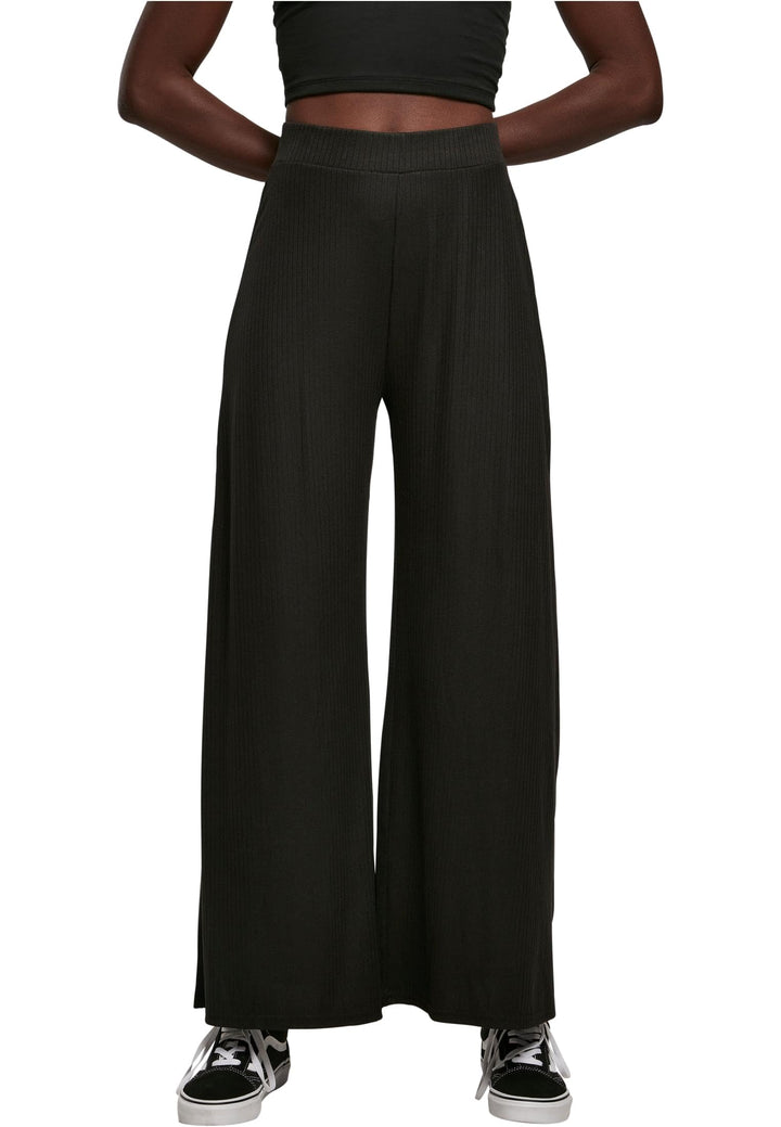 Urban Classics Damen Ladies Rib Jersey Wide Leg Pants XS Schwarz, XS Schwarz