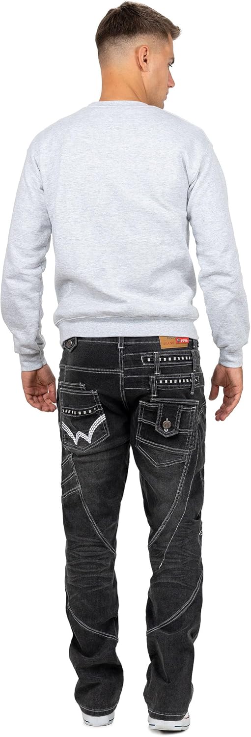 Kosmo Lupo Herren Jeans Extravagant Besondere Designs 29W / 32L Grau - 01, 29W / 32L Grau - 01