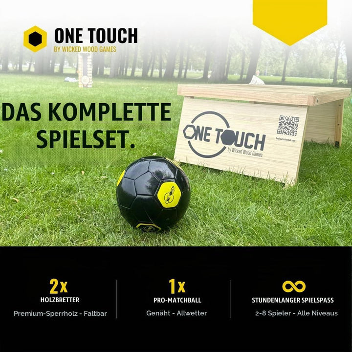 OneTouch Fussball-Cornhole Set aus Holz – Komplettes Outdoor Fussballspiel inkl. 2 Boards, Premium M