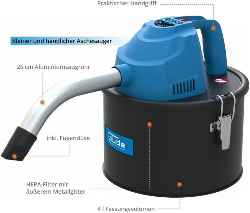 Güde Aschesauger GA 4-600.1 17015, Aluminium, Kunststoff, Blau, Schwarz, 600 W