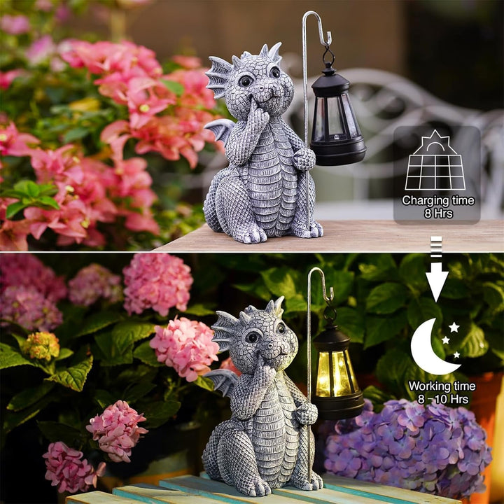 Yeomoo Drachen Gartenfiguren mit Solarlampen Gartendeko für Draussen: Drachen Figuren Deko mit LED S