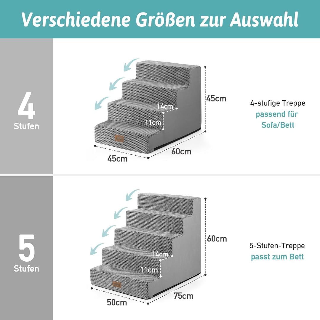 COZY KISS Hundetreppe für Kleine Hunde, 4Stufen Breiter Haustiertreppe für Bett Couch Auto, 45cm Hoc