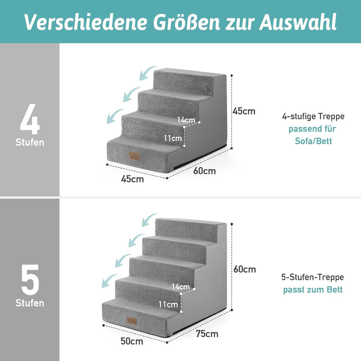 COZY KISS Hundetreppe für Kleine Hunde, 4Stufen Breiter Haustiertreppe für Bett Couch Auto, 45cm Hoc