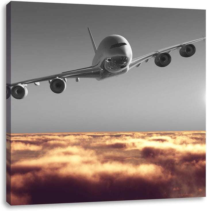 Pixxprint Flugzeug über Wolkenmeer 70x70cm Leinwandbild Wandbild Kunstdruck, 70x70