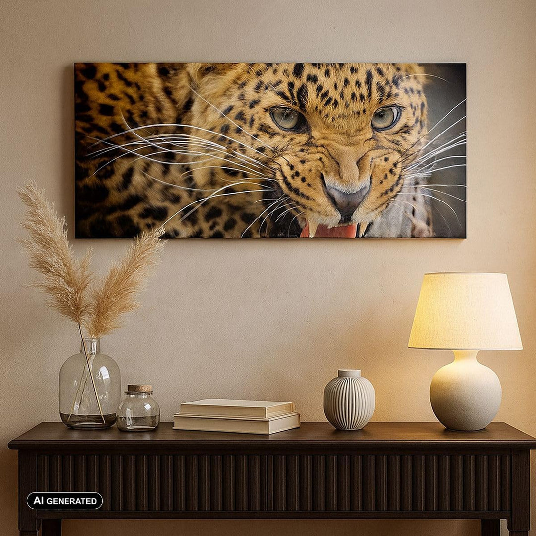 Wandbilder Dekoration Wohnzimmer Leopard tier savanne afrika Panorama Bilder auf Leinwand 120x50cm L