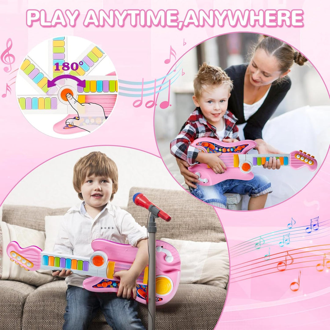 Herenear Gitarre Kinder Spielzeug, 2 IN 1 Kinder Gitarrenspielzeug & Klavier Spielzeug, Kindergitarr