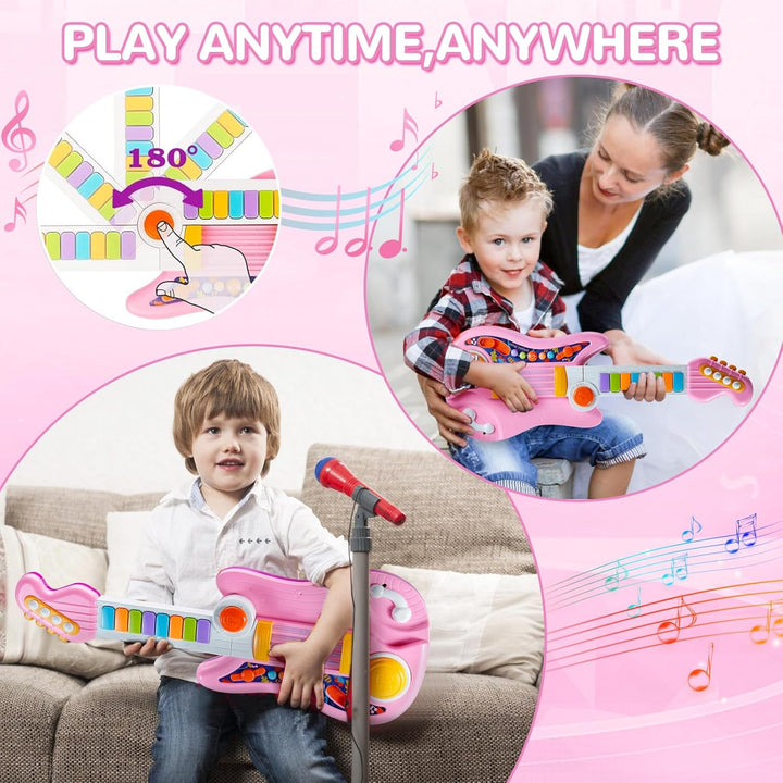 Herenear Gitarre Kinder Spielzeug, 2 IN 1 Kinder Gitarrenspielzeug & Klavier Spielzeug, Kindergitarr