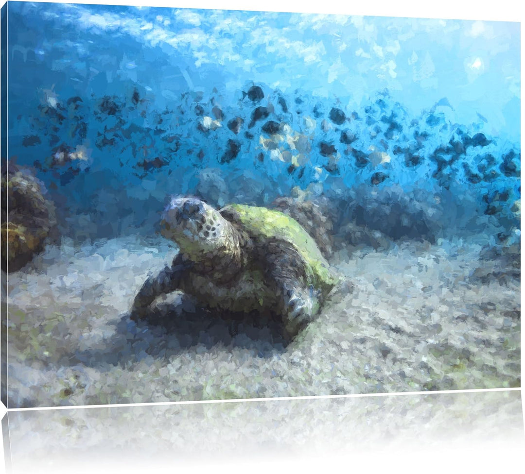 Pixxprint Schildkröten als Leinwandbild/Grösse: 100x70 cm/Wandbild/Kunstdruck/fertig bespannt, 100x7