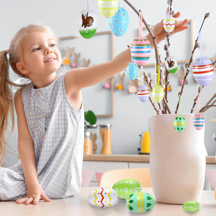 Ruibinlee 40 Stück Ostereier zum Aufhängen,Bunte Ostereier Plastik,Hängdeko für Ostern,Plastik Eier