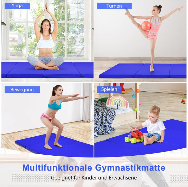 COSTWAY 240 x 120 x 5 cm Weichbodenmatte, Gymnastikmatte klappbar, Yogamatte mit Klettverschluss und