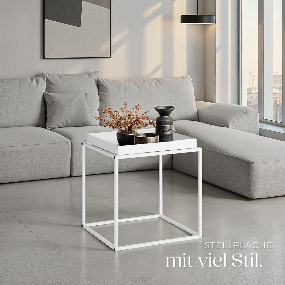 tectake® Beistelltisch aus Metall, quadratisch, stapelbar, Ablagefläche mit hohem Rand, Tabletttisch