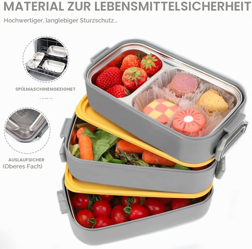 Bugucat Lunchbox Edelstahl 1700ML,Bento Box Brotdose Auslaufsicher Luftdichte Brotzeitbox mit Fächer