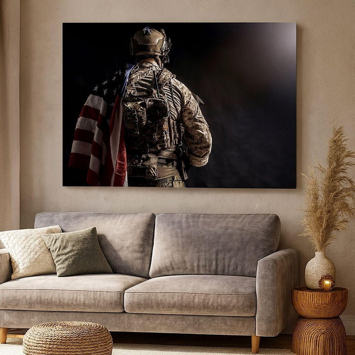 Bilder auf Leinwand 100x70cm Leinwandbild mit Rahmen Soldat Armee Gross Wanddeko Bild Schlafzimmer K