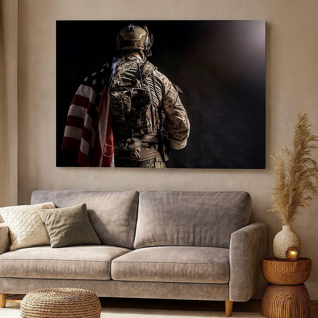 ARTTOR Bilder auf Leinwand Soldat Armee Leinwandbild mit Rahmen 70x50cm Wandbilder Dekoration Wohnzi