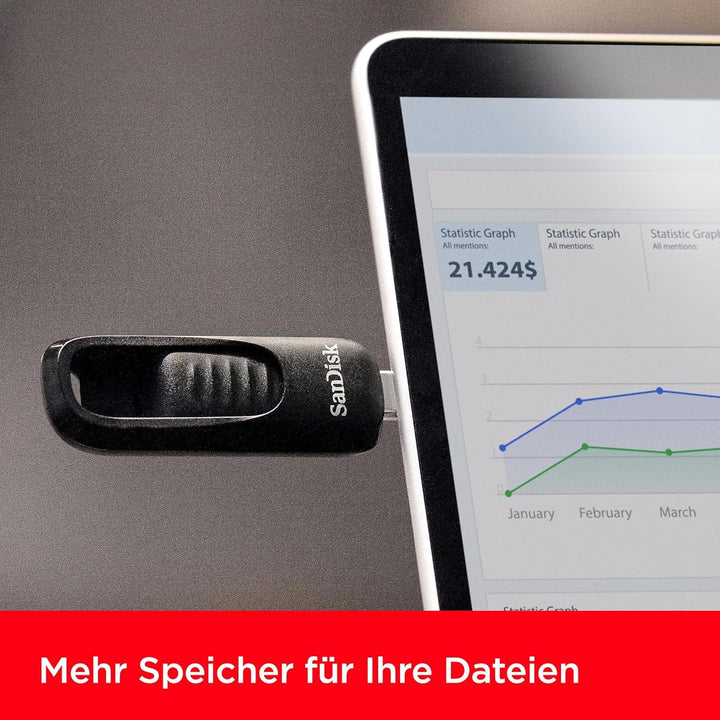 SANDISK Ultra Slider USB-Type-C-Laufwerk 512 GB (einziehbarer Anschluss, USB 3.2 Gen 1, bis zu 400 M