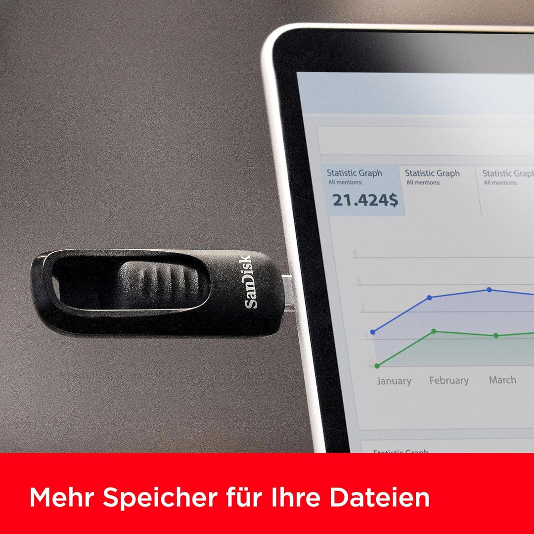 SANDISK Ultra Slider USB-Type-C-Laufwerk 1 TB (einziehbarer Anschluss, USB 3.2 Gen 1, bis zu 400 MB/