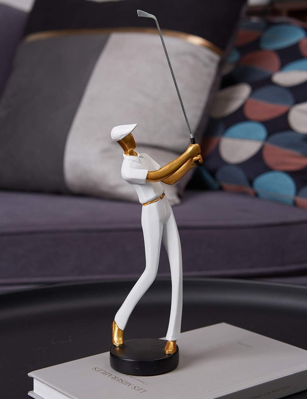 Amoy-Art Golfer Figuren Statue Modern Dekor Skulptur Wohnzimmer Kunst Golfspieler Arts Polyresin Wei