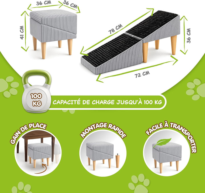 Outentin Hundetreppe Klappbar – rutschfeste Hunderampe & Weiche Haustiertreppe für Kleine & Grosse H