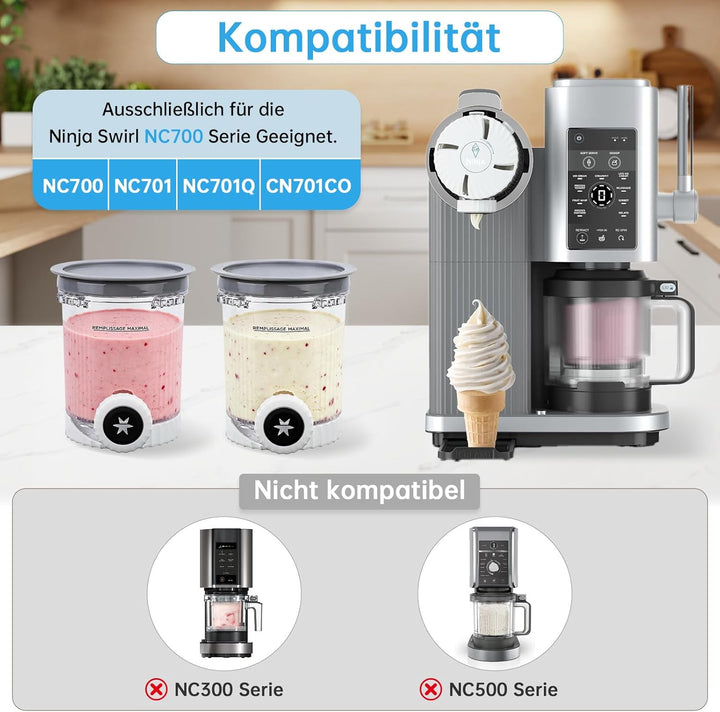 Eisbecher Deckel für Ninja Swirl – 2 Pack Creami Tubs Kompatibel mit Ninja CREAMi Eismaschine NC701U