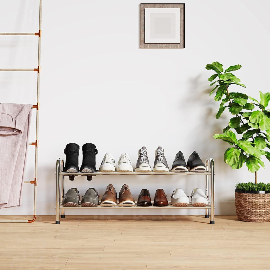FANHAO Schuhregal, Schuhregale 2 Ebenen Edelstahl, Schuh-Organizer für bis zu 9-12 Paar Schuhe, Schu