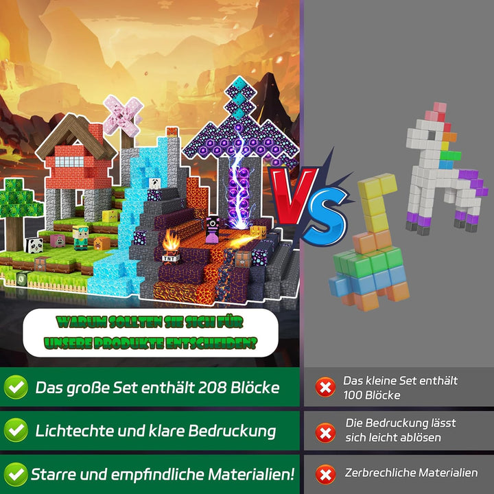 JOMBY Magnetische Bausteine - 208 Teile Magnetbausteine Set, Kreative STEM Spielzeug für Kinder 3+,