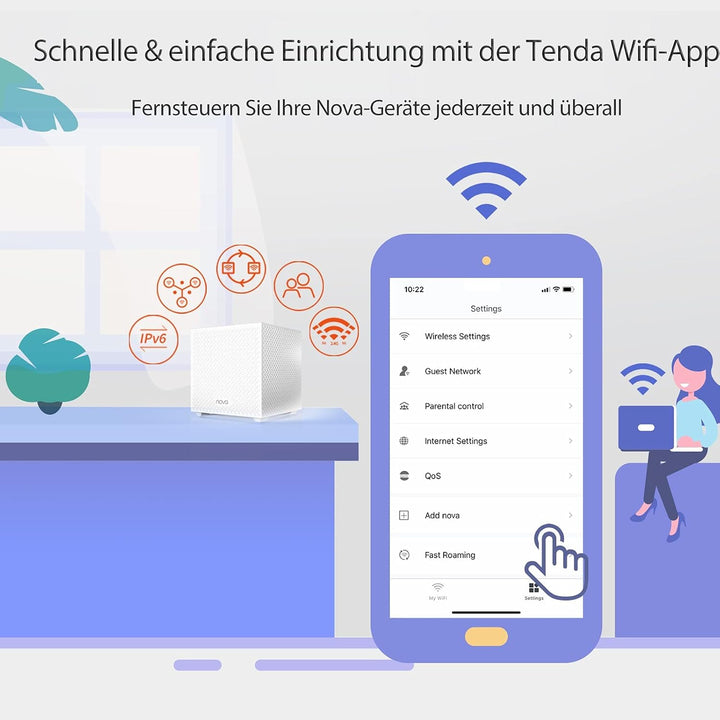 Tenda Nova MW12 Mesh WLAN System - AC2100 Tri-Band WLAN Mesh System -empfohlen für Häuser mit 3-5 Sc