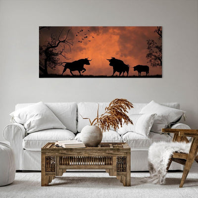 Wandbilder Dekoration Wohnzimmer Tier wütend Stier Panorama Bilder auf Leinwand 120x50cm Leinwandbil