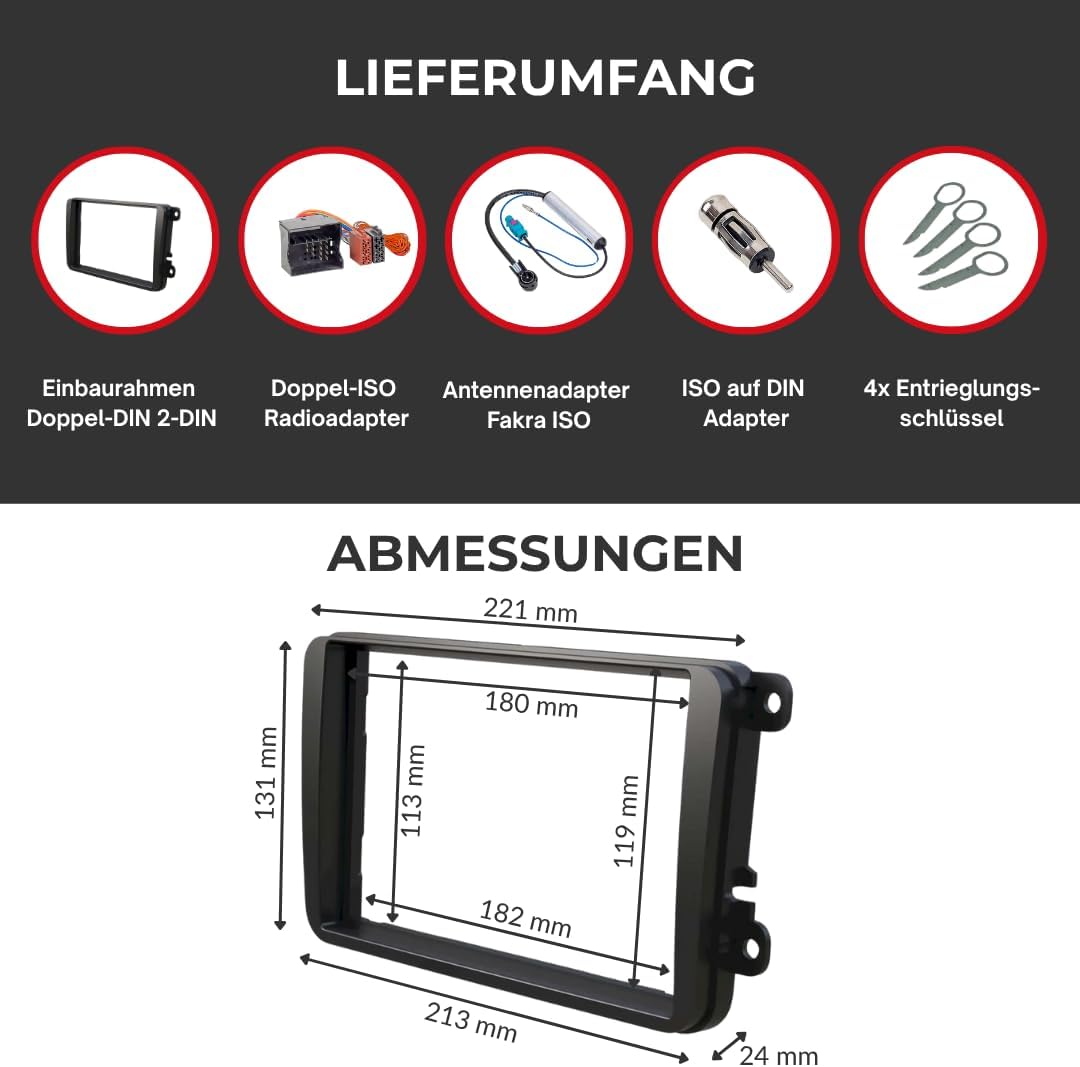 Audioproject A110 - Radioblende Set 2-DIN kompatibel für VW Golf 5 6 Polo 6R Passat Touran Caddy T5