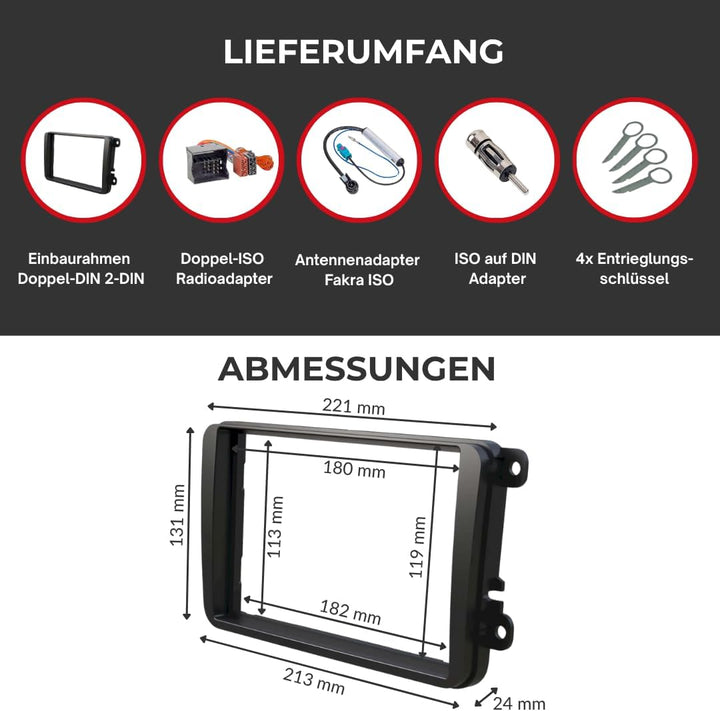 Audioproject A110 - Radioblende Set 2-DIN kompatibel für VW Golf 5 6 Polo 6R Passat Touran Caddy T5