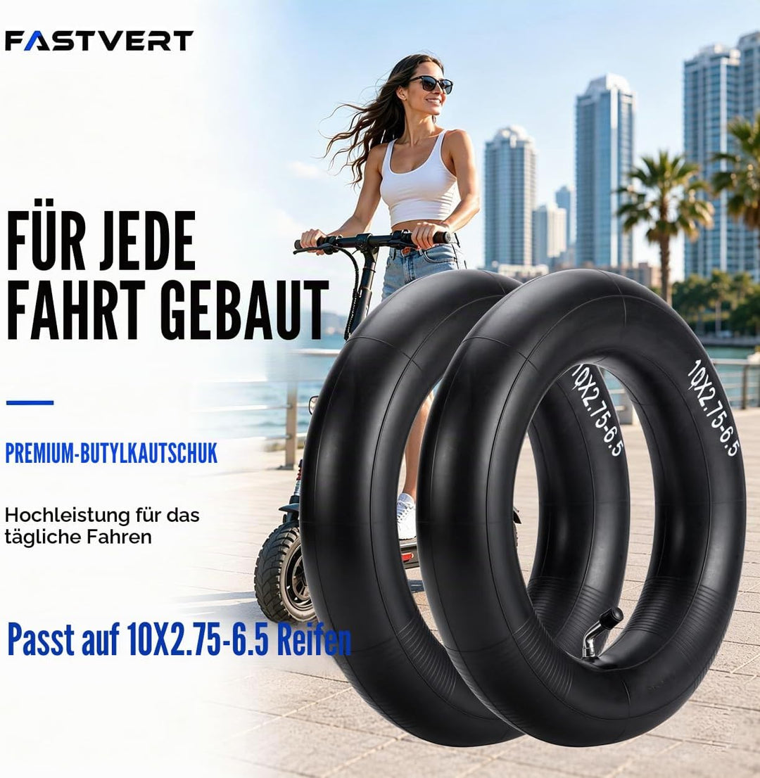 (2-Pack) 10x2.75-6.5 Thicker Inner Tubes with CR202 100°Angled Valve for Electric Scooters &amp; Mini Bi